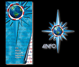 Logo design for 4Info using 3D Studio to create 3D model of a compass rose, also used to illustrate cover of sales brochure and on company web site.