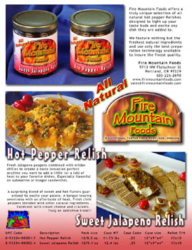 Sales sheet for Fire Mountain Foods utilizing digital photography and Photoshop type manipulation illustrating fine food products.